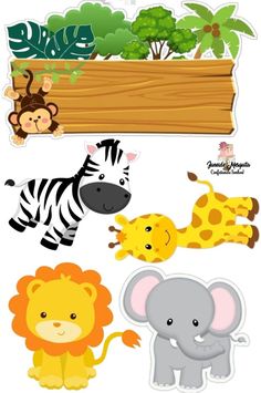 various animal stickers are shown in this image, including zebras and giraffes