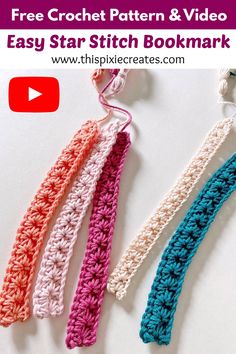 crochet pattern and video easy star stitch bookmark