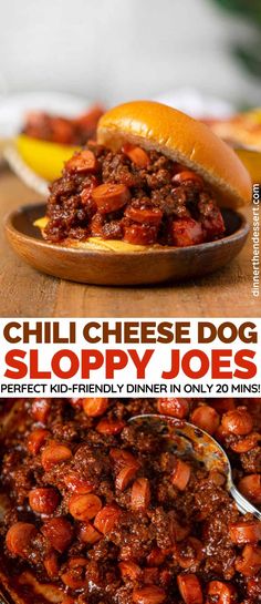 chili cheese dog sloppy joes recipe with text overlay