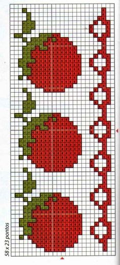 a cross stitch pattern with two strawberries on the top and one strawberry on the bottom