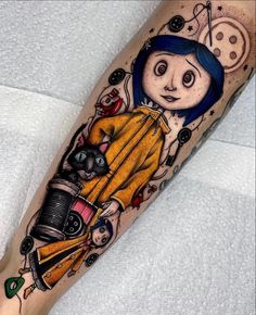 Horror Characters Tattoo Sleeve, Creepy Beautiful Tattoo, Horror Sleeve Tattoos For Women, Matching Coraline Tattoos, Tattoo Ideas Scary, Disney Halloween Tattoos, Tattoo Inspiration Aesthetic, Best Sleeve Tattoos For Women, Character Tattoo Design