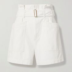 Celia Belted Denim Shorts, Color White. Chic, Minimal, Never Worn, Fit Perfectly On. New With Tag High Rise Workwear Shorts With Belt Loops, Chic Cotton Jean Shorts With Belt Loops, White Cotton Jean Shorts With Belt Loops, White High Waist Jean Shorts With Belt Loops, Light Sweaters, White Chic, High Rise Denim Shorts, Denim Cutoff Shorts, Distressed Denim Shorts