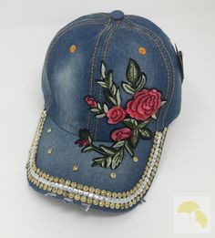 "100% Cotton Women Denim Baseball Cap.  Beautiful design with Stone and Embroidery  Flower Accent.  3 color .  Buckle closure.   Size: MAX 24\"  Age range description: Adult Wash Tip: Hand Wash only. Beautiful wear for spring and summer or great gift to friends and family.  Please feel free to contact us, should you have any questions or concerns." Denim Blue Baseball Cap For Spring, Denim Snapback Baseball Cap For Spring, Spring Floral Embroidery Adjustable Baseball Cap, Spring Embroidered Baseball Cap, Spring Floral Embroidery Baseball Cap, Spring Embroidered Pink Baseball Cap, Embroidered Flower Baseball Cap, One Size, Denim Baseball Cap, Painted Hats