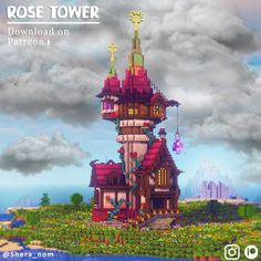 an image of a building in the middle of some water with clouds above it and text that reads, rose tower