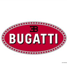 the word bugatti in red and black on a white background with polka dots