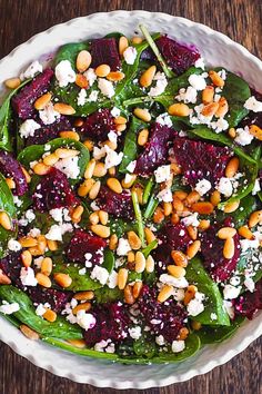 Simple Beet Salad with Goat Cheese and Spinach is a healthy and delicious addition to your dinner menuUse any kind of beets you likeboiledsteamedor roastedTop the salad with toasted pine Salad Beet, Mei Fun, Salad With Beets, Beet Salad With Feta, Pine Nuts Salad, Salad With Mint, Beet And Goat Cheese, Beet Salad Recipes