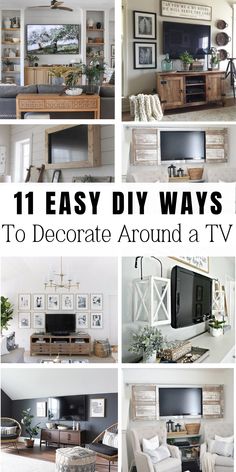 tv wall decor What To Put Tv On In Living Room, Wall Decor Around Fireplace With Tv, Diy Tv Accent Wall Ideas, Tv Wall Family Room, Decorating A Wall Ideas Living Rooms, Diy Tv Wall Ideas Living Room, Den Wall Decor Ideas, Tv Display Ideas Living Room, Living Room Without Fireplace