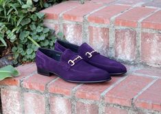 Style: 4240S-Purple Supple Suede slip-on Loafer from our Limited Edition Corrente collection features soft Calfskin lining, a Decorative Goldtone Bit, clean welt, and a full Leather Sole! Matching Belt Available. . Purple Wedding Shoes Men, Elegant Formal Purple Loafers, Elegant Purple Formal Loafers, Elegant Purple Slip-on Loafers, Purple Leather Slip-on Loafers, Elegant Purple Leather Loafers, Purple Loafers, Lavender Shoes, Purple Wedding Shoes