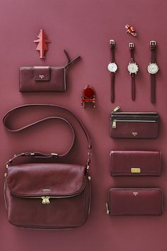 Maroon Fossil Burgundy Aesthetic, Shades Of Burgundy, Fossil Watches, Fossil Handbags, Burgundy Wine, Maroon Color, Bags And Accessories, Watch Design, Purse Wallet