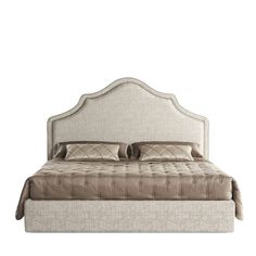 a bed that is made up and has pillows on the headboard, along with two nightstands