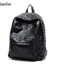 Black Leather Gothic Harajuku Skull Large Capacity Backpack School Bag · KoKo Fashion · Online Store Powered by Storenvy Skull Overlay, Gothic Backpacks, Gothic Bag, Lady Godiva, Studded Backpack, Gothic Rock, New Rock, Backpack Bag, Large Backpack