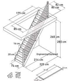 a drawing of a stair case with measurements for the steps and widths on it