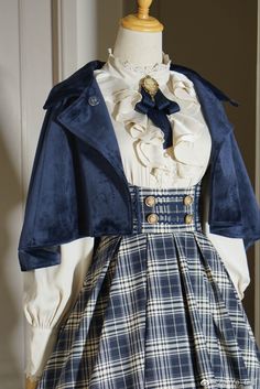 Dark Blue Plaid, Prince Clothes, Dress Cape, Blue Plaid Pattern, Old Fashion Dresses, Anime Inspired Outfits, Plaid Outfits, Day Outfits