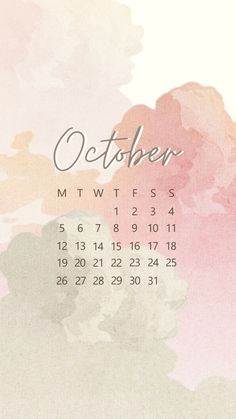 the calendar for october with watercolor clouds