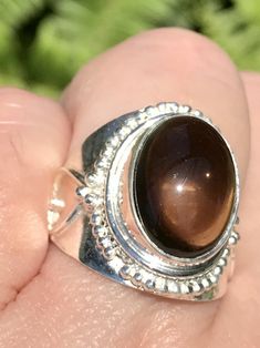 Smoky Quartz Ring Size 7 - Morganna’s Treasures Gemstone Ring For Meditation, Spiritual Round Crystal Healing Ring, Spiritual Healing Crystal Ring, Spiritual Healing Cabochon Jewelry, Spiritual Large Stone Crystal Promise Ring, Spiritual Cabochon Moonstone Ring, Large Stone Crystal Promise Ring, Adjustable Spiritual Crystal Ring With Large Stone, Spiritual Silver Smoky Quartz Jewelry