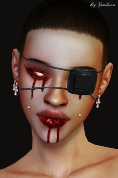 an animated image of a man with blood on his face and eye patch attached to the forehead