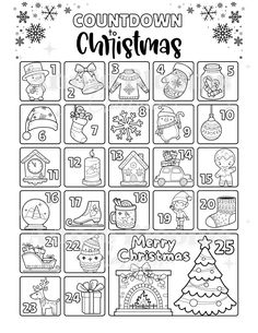 a christmas calendar with numbers and pictures for children to print out in the style of santa claus