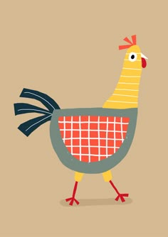 an illustration of a chicken with a red and white checkered pattern on it's body