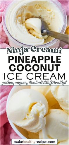 Turn your kitchen into a tropical retreat with this homemade pineapple coconut ice cream recipe for your Ninja Creami. This delightful treat blends the fresh, tangy flavor of pineapple with the rich creaminess of coconut milk. It’s the perfect dairy-free dessert for cooling off on a warm day or for adding a tropical twist to your next meal. Easy to make and irresistibly delicious, this ice cream will make you feel like you’re on vacation! Creamy Coconut Ice Cream, Homemade Pineapple Soft Serve Ice Cream, Coconut Milk Ice Cream Recipe No Machine, Paleo Ninja Creami Recipes, Coconut Ice Cream Ninja Creami, Healthy Ice Cream Ninja Creami, Ninja Creami Coconut Milk, Coconut Cream Ice Cream Recipe, Vegan Ninja Creami Recipes