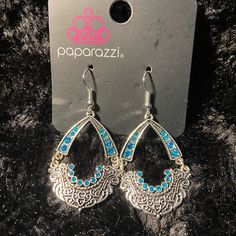 Paparazzi Blue Earring Royal Engagement Turquoise Jewelry For Party, Nickel-free Blue Metal Hoop Earrings, Blue Metal Dangle Hoop Earrings, Blue Teardrop Jewelry For Party, Teardrop Blue Jewelry For Party, Nickel-free Turquoise Earrings For Party, Nickel-free Light Blue Earrings For Party, Turquoise Teardrop Earrings For Party, Blue Teardrop Earrings For Party