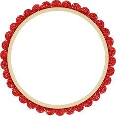 a red and white circular frame with some glitter on it's edges, as well as an empty space in the middle