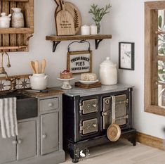 an old fashioned stove in the corner of a kitchen