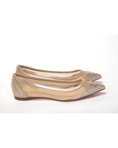 Nude/silver flat shoes Flat point toe design Nude/silver printed material with Swarovski crystals Made with suede and calf beauty Slip-on style Unboxed comes with dust bags Ideal for women Size on Tag: EU35/US4.5 Evening Flats With Rhinestones And Pointed Toe, Formal Pointed Toe Flats With Rhinestones, Luxury Low Heel Party Flats, Luxury Low Heel Flats For Party, Luxury Pointed Toe Party Flats, Elegant Leather Flats With Rhinestones, Luxury Party Flats With Pointed Toe, Luxury Almond Toe Flats For Party, Elegant Party Flats With Studded Rubber Outsoles