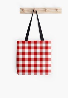 Soft polyester canvas shopping bag with edge-to-edge print on both sides. Fully lined for extra strength. Three sizes to choose from. Classic Red and White Gingham Checked Pattern Red And White Gingham, Gingham Pattern, Red Gingham, Canvas Shopping Bag, Elegant Red, Tote Pattern, Tote Bag Pattern, Carrier Bag, Gingham Check