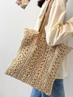 Contrast Binding Top Handle Tote Bag – Women Tote Bags – OrcaJump Store Straw Beach Bag, Beige Brown, Womens Tote, Bag Women, Beach Bag, Top Handle, Straw Bag, Bags Women, Tote Bags