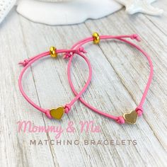 Mommy and Me Bracelet Set Introducing our stunning Mommy and Me Bracelet Set! (You will receive 2 bracelets) Crafted from high-quality pink leather, these matching bracelets are the perfect accessory for you and your little one. Adorned with a shimmering gold heart charm, these bracelets symbolize the unbreakable bond. Featuring an adjustable design, they are suitable for wrists of all sizes, ensuring a comfortable fit for both mom and daughter.    Child Bracelet fits up to 5.5 inches Adult Bracelet fits up to  7 inches *Please leave a message in "notes to seller" during checkout if you need a custom size. To see more from my shop, please click here: www.etsy.com/shop/BohemeLtd Mommy And Me Bracelets, Bracelets Adjustable, Minimalist Bracelet, Bracelet Crafts, Colored Leather, Matching Bracelets, Braided Bracelets, Gold Heart, Heart Of Gold