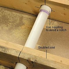 an image of a white pipe attached to the side of a wooden structure with instructions