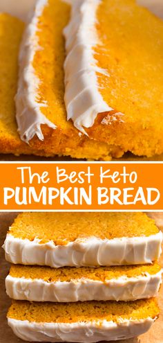 the best keto pumpkin bread with cream cheese frosting on top and in between