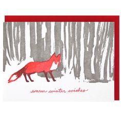 Fox in Woods Holiday Card Fox In Woods, Happy Holidays Cards, Fox Card, Happy Holiday Cards, Winter Print, Paper Artwork, Red Envelope, Let's Celebrate, Red Fox