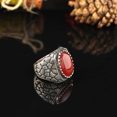 Men Handmade Carnelian  Stone Ring , Red Stone Ring , Ottoman Style Handmade Ring , 925k Sterling Silver Ring , Gift For Him This ring is produced in high quality and offered to serve our valued customers. Our products are produced as 925K silver and sent to our products in stamped form. We design and produce beautiful jewelry for you and your loved ones. Our products are suitable for daily use. Coatings and mines are manufactured in such a way that they do not pose any health problems. All of o Red Carnelian Signet Ring With Polished Finish, Red Carnelian Signet Ring For Anniversary, Red Carnelian Rings With Polished Finish, Red Carnelian Ring With Polished Finish, Red Polished Carnelian Rings, Formal Red Carnelian Ring, Antique Red Engraved Ring, Red Carnelian Ring As A Gift, Antique Red Gemstone Signet Ring