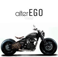 a black motorcycle is shown with the words alter ego on it