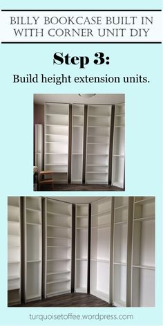 the instructions for how to build a bookcase with corner unit diy