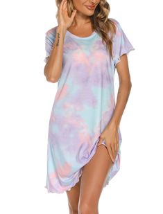 PRICES MAY VARY. 95%Rayon+5%Polyester Imported Pull On closure This nightgown is designed to midway between the knees,short sleeve, o neck with ruffle design,and the highest quality cotton cute pajamas for women and teens are designed to last you through countless nights This comy nightgown for women is soft and lightweight fabric makes it breathable and cozy, wonderful choice for womens/girls nightwear sleep dress Comy nightgowns for women features short sleeve t-shirt sleeping dress and scoop Spring Short Sleeve Sleepwear For Pajama Party, Casual Nightgown For Pajama Party In Spring, Summer Lounge Nightgown With Ruffles, Summer Loungewear Nightgown With Ruffles, Summer Short Sleeve Nightgown For Pajama Party, Blue Short Sleeve Sleepwear For Summer, Summer Short Sleeve Nightgown For Bedtime, Spring Nightgown For Pajama Party With Short Sleeves, Spring Short Sleeve Nightgown For Pajama Party