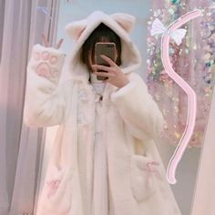 #ad Cute Winter Hooded Jacket, White Kawaii Outerwear For Winter, White Hooded Harajuku Style Outerwear, White Harajuku Hooded Outerwear, Cute Winter Hooded Jacket With Long Sleeves, White Hooded Outerwear For Cosplay, White Harajuku Long Sleeve Outerwear, Harajuku Style Winter Cosplay Outerwear, White Long Sleeve Outerwear For Cosplay