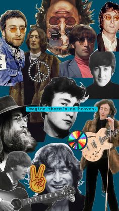 collage of photos with the names of famous musicians and their name on them, including one man holding a guitar