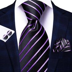 Black and Purple Striped Tie - SOPHGENT Necktie Set, Gold Tie, Ties For Men, Tie For Men, Men Formal, Cufflink Set, Wedding Ties, Fashion Business, Tie Set