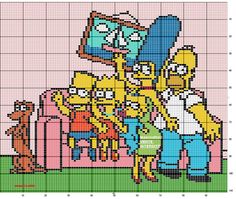 the simpsons family is depicted in this cross - stitch pattern, as well as an image of