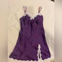 Victoria’s Secret Mini Satin Slip Dress. Dark Purple With White Lace And Pink Details. Nwt. Size Xs Victoria's Secret Fitted Dresses With Lace Trim, Purple Mini Dress With Lace Trim, Victoria's Secret Sleeveless Slip Dress, Victoria's Secret Fitted Sleeveless Slip Dress, Purple Sleep Dress With Lace Trim, Slip Dress Short, Purple Slip Dress, Chiffon Cami Tops, Dress Dark Purple