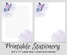 the printable stationery is designed to look like watercolor paper with butterflies on it