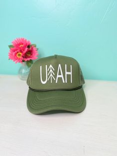 UTAH Tree trucker hat ❤ Favorite this item + Favorite our shop, and we'll keep giving you more to love at Pump Up The Vinyl.❤ https://www.etsy.com/shop/pumpupthevinyl  ** DESCRIPTION ** These unique custom trucker hats are MADE TO ORDER hats are truly one of a kind.  All of our hats are SnapBack, so they can easily be adjusted to size.  Please convo me via Etsy prior to ordering if you have any sizing questions at all, because all of our hat orders are custom/made to order and we do not offer re Outdoor Letter Print Hat, Outdoor Letter Print Bucket Hat, Adjustable Bucket Hat With Letter Print For Outdoor, Adjustable Outdoor Bucket Hat With Letter Print, Letter Print Bucket Hat For Outdoor, Adjustable Flat Brim Trucker Hat For Camping, Outdoor Letter Print Hats, One Size Fits Most, Outdoor Letter Print Hats, One Size, Adjustable Letter Print Hat For Outdoor Activities