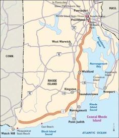 a map of rhode showing the roads and towns