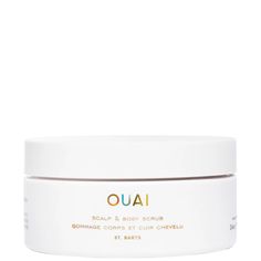 The OUAI Travel Size Scalp and Body Scrub is a 2-in-1, deep-cleansing treatment for smooth, clarified skin. Packed with nourishing benefits, the formula exfoliates product build-up from the scalp and helps to visibly smooth dry skin on the body. Sugar helps to buff away dull, dead cells, while a probiotic blend works to support the natural microbiome.  Topped with coconut oil, the scrub wraps skin in quenching moisture, helping to leave it soft and refreshed. Now with a limited-edition St. Barts scent to replicate the perfect, tropical get-a-OUAI. Ouai Travel Size, Ouai St Barts, Ouai Shampoo, Detox Shampoo, Hair Gloss, Tropical Scent, Dead Cells, Sugar Crystals, St Barts