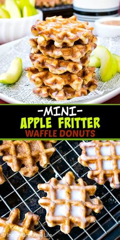 apple fritter waffles stacked on top of each other