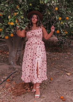 Berry Bunch Dress - Strawberry, Valentine's Day, Valentine's fashion, pink, hearts, wedding guest dress, fashion, mid size fashion, plus size dress, size inclusive, inclusive fashion, body positivity, fashion shoot, model, photoshoot, women's fashion, OOTD, bridesmaid dresses, church dress, engagement dress, wedding, date night, cocktail dress, style, lifestyle shoot Sweet Dress For Spring Garden Party, Sweet Dresses For Spring Garden Party, Sweet Spring Picnic Dress, Sweet Spring Dress For Picnic, Sweet Spring Dresses For Picnic, Sweet Summer Dress For Picnic, Sweet Spring Vacation Dress, Sweet Spring Vacation Dresses, Casual Fruit Print Dresses For Spring