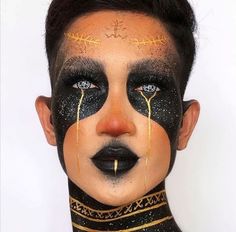 Fantasy Sfx Makeup, Gold Fantasy Makeup, Fantasy Makeup Goddesses, Dark Goddess Makeup, Gold Goddess Makeup, God Makeup, Dark Fantasy Makeup, Makeup Sketch, Makeup For Work