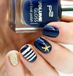 Cute Nail Designs 1. Beachy Summer Nail Design Sailor Nails, Do It Yourself Nails, Cruise Nails, Nautical Nails, Manicure Nail Designs, Nail Art Designs Summer, Really Cute Nails, Fabulous Nails